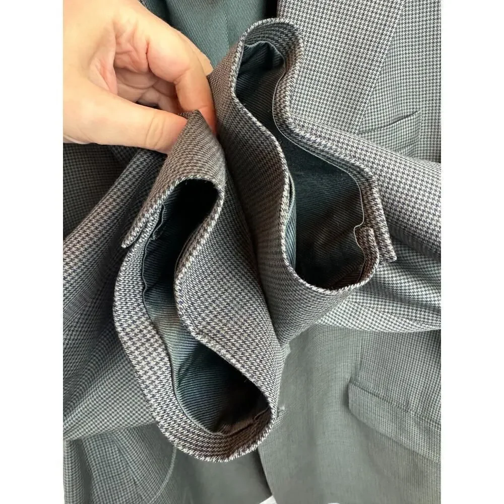 STAFFORD gray check houndstooth 100% wool mens suit jacket size 44R